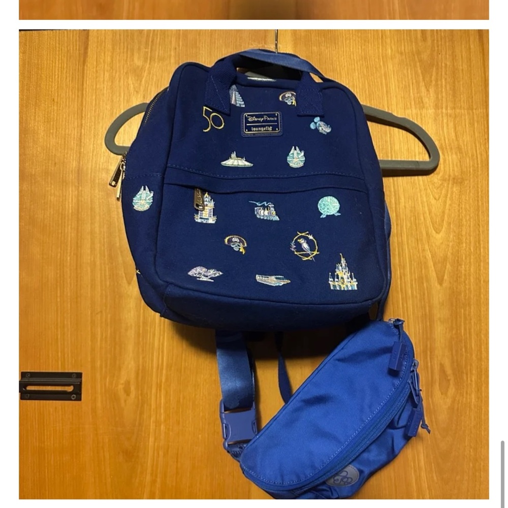 Disney Parks 50th anniversary Blue Backpack and baboon to the moon Pouch Set